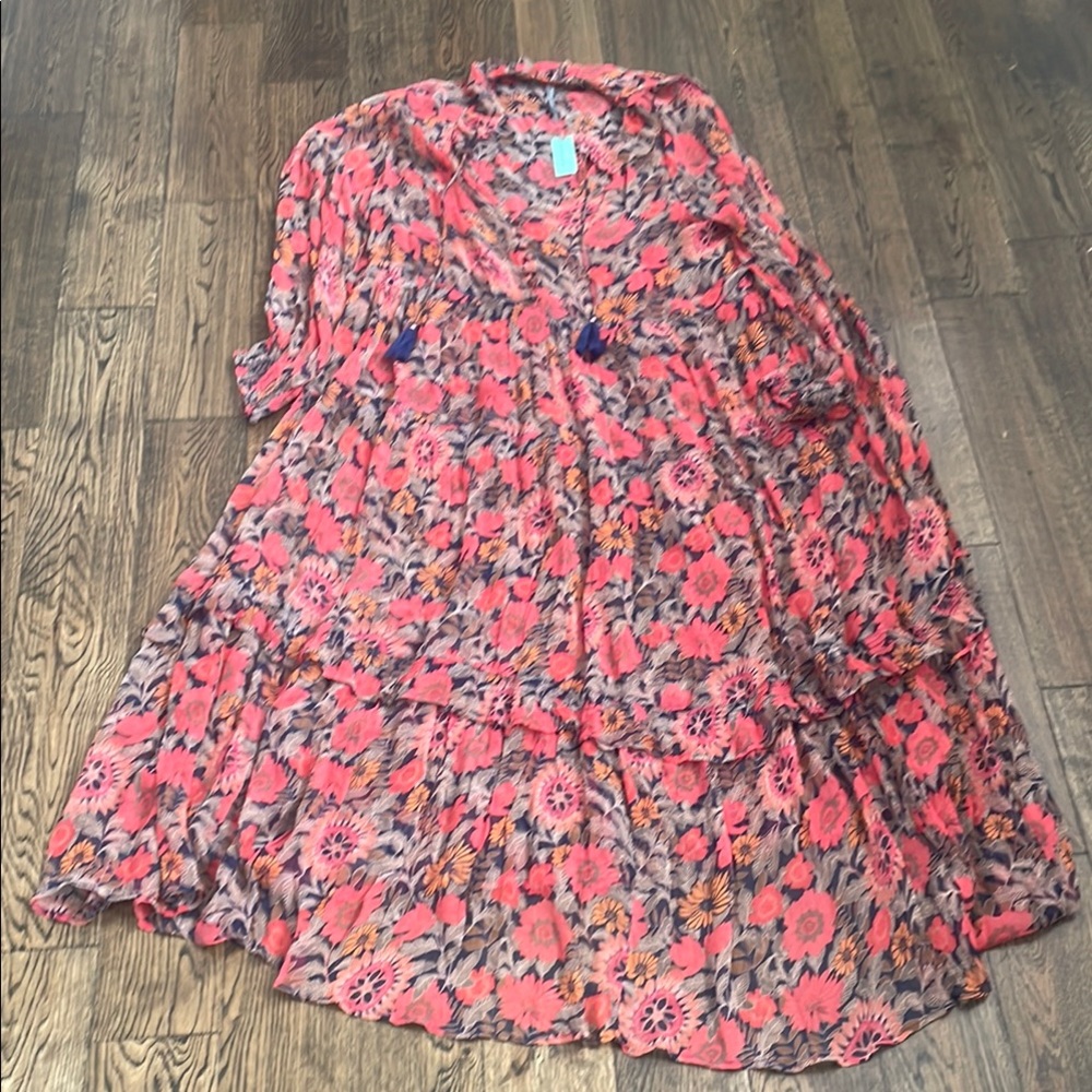 Anthropologie Sheer Floral Maxi Dress - Red and Purple